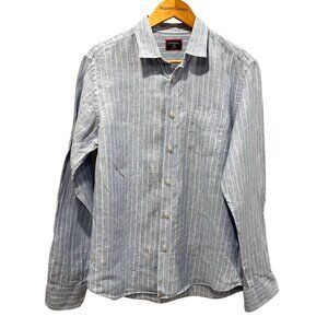 UNTUCKit Men's Linen Striped Long Sleeve Shirt, Blue, L